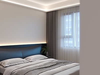 现代极简家居卧室 主卧 次卧 黑白灰卧室 床