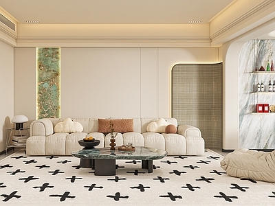 奶油法式家居客厅 高级灰客厅 无主灯客厅