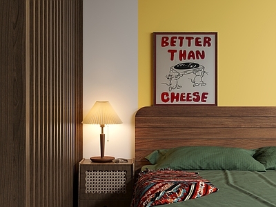 复古中古双人床 床头柜 台灯 衣柜 毯子