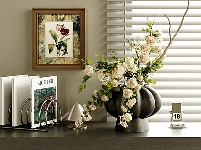 新中式侘寂花艺 装饰摆件组合 挂画 花艺摆件 艺术插花 书籍饰品