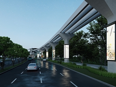 现代新中式交通枢纽景观 道路景观 桥下空间