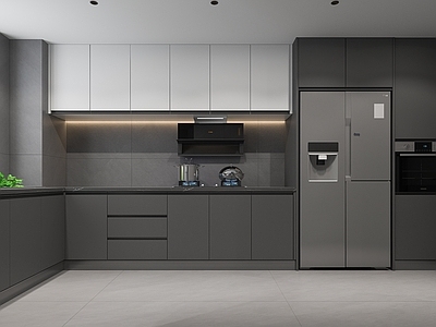 现代封闭式厨房 厨房橱柜烟灶