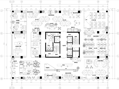 现代开放办公室 办公区 办公设计 办公家具 休闲家具 施工图