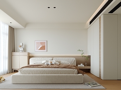 现代奶油家居卧室 主卧 次卧 老人房