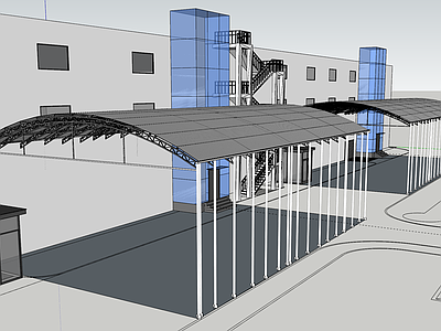 现代厂房 厂区阳光棚 外挂电梯 车棚 露天遮阳棚