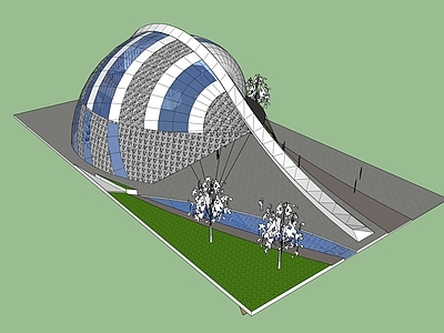 现代简约展览馆建筑 现代建筑 现代展厅 展厅入口 弧形建筑