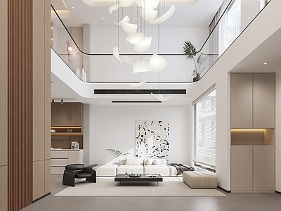 现代极简别墅客厅 挑空客厅