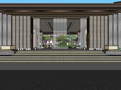 新中式轻奢小区景观 新中式示范区  新中式大门 水景