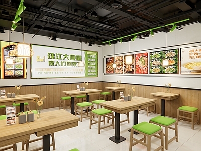 现代快餐店 小吃快餐店明档 大食堂餐厅 食堂餐厅 大食堂 快餐店设计