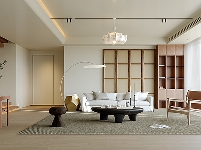 现代中古家居客厅 复试客厅 沙发组合 屏风 餐桌组合