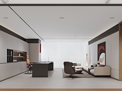 现代董事长办公室 董事长办公室 办公桌 洽谈区 品茶区 沙发