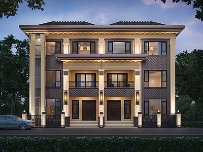 新中式别墅外观 双拼别墅 连排别墅