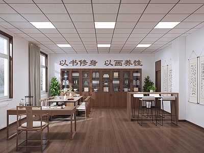 现代新中式活动室 书画室 阅读室 休闲室 书房 书吧
