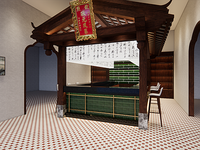 新中式中式茶餐厅 中式酒吧台 新中式酒吧台 中式屋檐 中古酒吧台