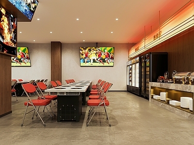 现代火锅店 火锅店 复古餐桌椅 自助餐台 饮料柜 自助餐厅