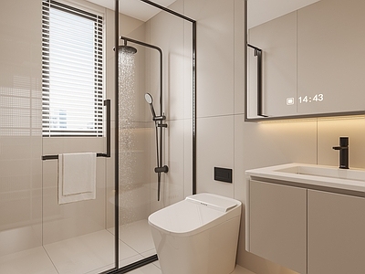 现代奶油卫生间 干湿分离卫生间
