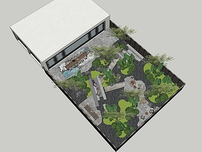 现代新中式别墅庭院 现代庭院