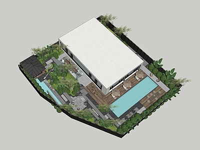现代新中式别墅庭院 现代庭院