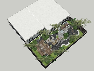 现代新中式别墅庭院 现代庭院