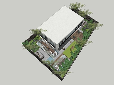 现代新中式别墅庭院 现代庭院