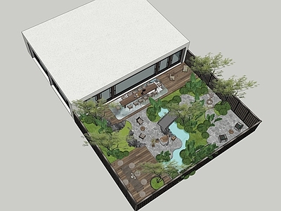 现代新中式别墅庭院 现代庭院