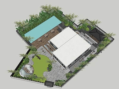 现代新中式别墅庭院 现代庭院