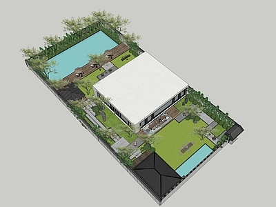 现代新中式别墅庭院 现代庭院