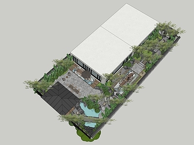 现代新中式别墅庭院 现代庭院