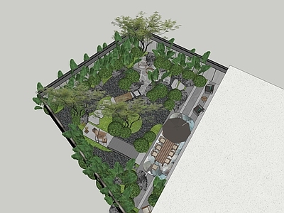 现代新中式别墅庭院 现代庭院