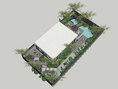 现代新中式别墅庭院 现代庭院