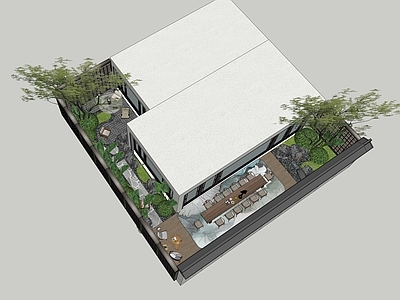 现代新中式别墅庭院 现代庭院