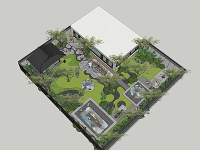 现代新中式别墅庭院 现代庭院