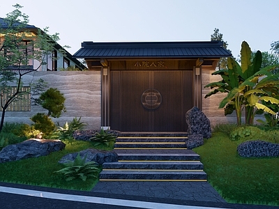 新中式禅意别墅庭院 宋式庭院景观 新中式大门 庭院大门 禅意庭院景观 禅院庭院景观