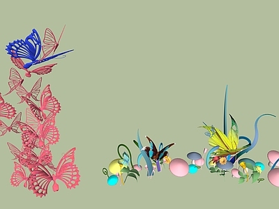现代轻奢其他景观小品 景观小品 蝴蝶小品 蘑菇雕塑 植物雕塑