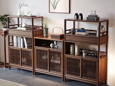 新中式储物柜 储物柜 餐边柜 书柜 书架