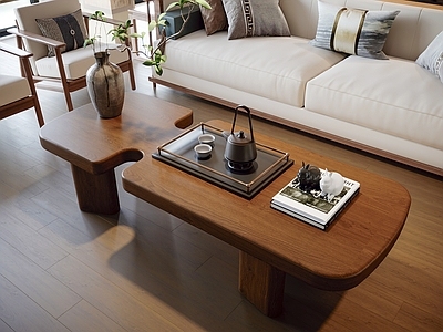 新中式中古茶几 异形茶几 木茶几 茶几摆件 客厅茶几