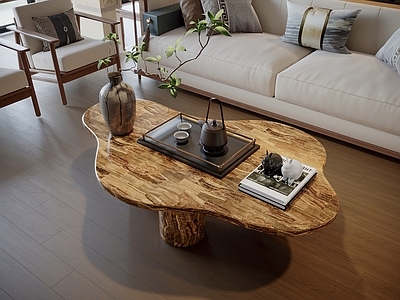 新中式现代茶几 异形茶几 木茶几 茶几摆件 客厅茶几