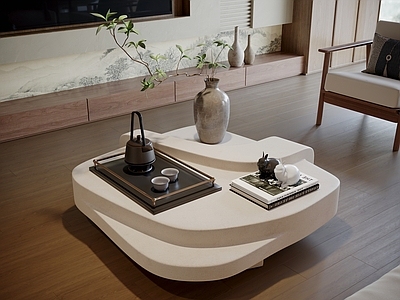 新中式侘寂茶几 异形茶几 石材茶几 大理石茶几 客厅茶几