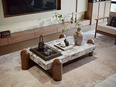 现代中古茶几 大理石茶几 方形茶几 石材茶几 客厅茶几