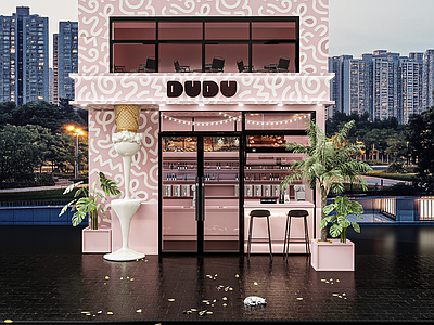 现代极简甜品面包店 甜品店网红店门头 网红店铺咖啡店 网红店铺奶茶店 网红多巴胺打卡店 甜品奶茶艺术装置