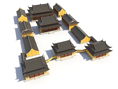 中式古建 中式寺庙 标准寺庙 大雄宝殿 庙宇