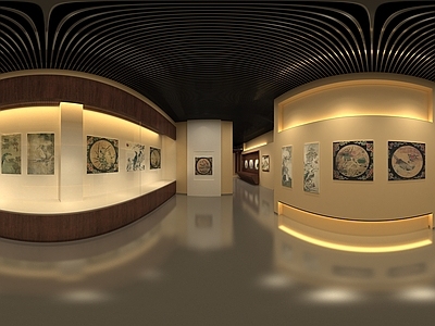 新中式中式室内HDR 展厅过道HDR