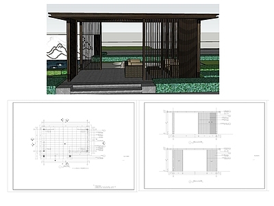 小区廊架 亭廊 会客厅 施工图