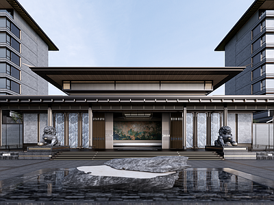 中式新中式风格建筑 中式大门 沿街底商 中式住宅 中式豪宅 展示区入口景观