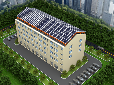 现代高层住宅 楼顶光伏铺设