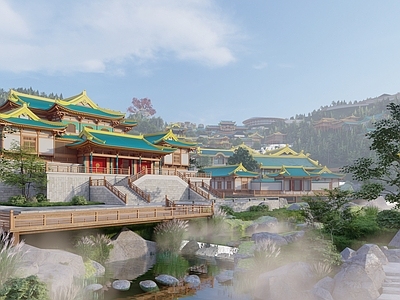 中式日式古建筑 中式大殿 金陵小镇 庙宇楼阁 仙亭仙殿 动画游戏古建场景