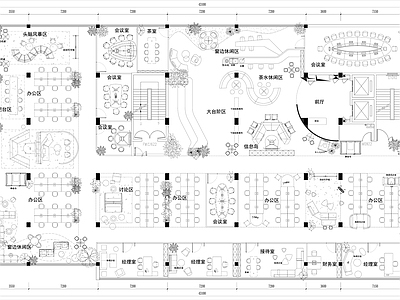 现代开放办公室 1000㎡办公 方案设计 活动家具 办公桌椅 施工图