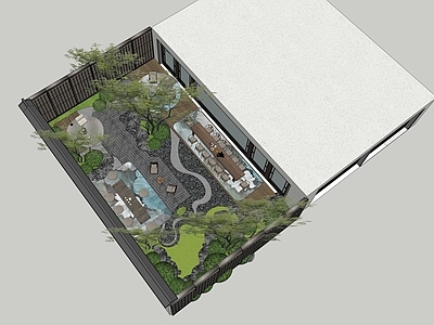 现代新中式别墅庭院 现代庭院