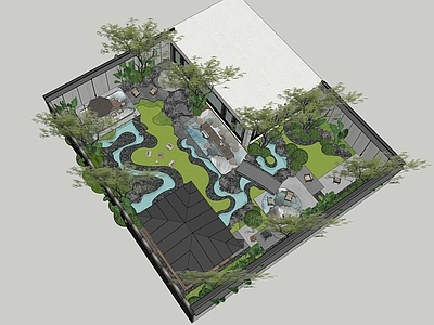 现代新中式别墅庭院 现代庭院