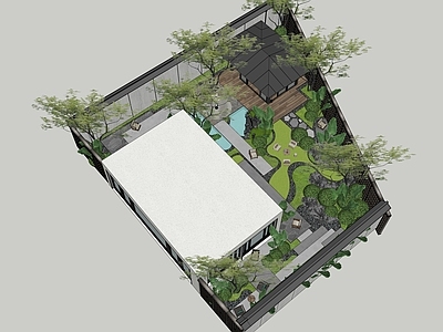 现代新中式别墅庭院 现代庭院